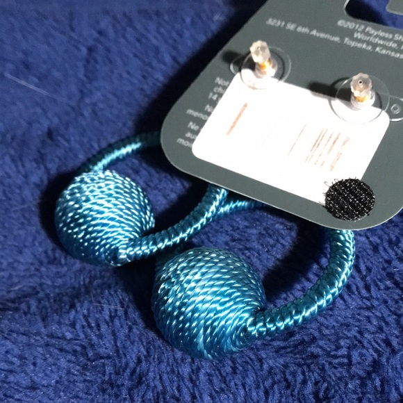 Blue/Gold Dangling Statement Earrings Textured Large Circle Hanging Blue Balls - Picture 4 of 4